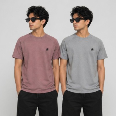2Pcs G-Star T-Shirt (Maroon+Ash)